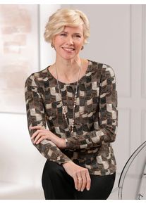 CLASSIC Damen Rundhalsshirt "Rundhals-Shirt", beige, Gr. 38, gemustert, mehrfarbig, 95% Viskose, 5% Elasthan, Shirts
