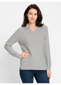 Inspirationen Damen Strickpullover "Polopullover", grau, Gr. 36, meliert, 100% Baumwolle, Pullover
