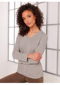 Damen Langarmshirt "Pima-Baumwoll-Viskose-Shirt", braun, Gr. 40, CREATION L PREMIUM, gemustert, mehrfarbig, gestreift, 60% Baumwolle, 25% Polyester,