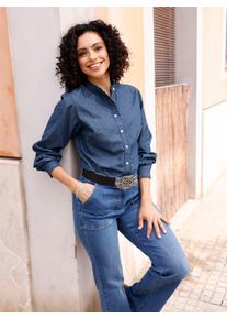 Inspirationen Damen Jeansbluse, blau, Gr. 40, unifarben, 100% Baumwolle, Blusen