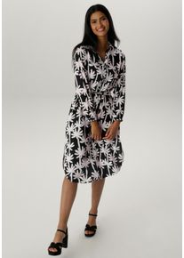 Damen Blusenkleid, schwarz-weiß, modisch, Gr. 40, Aniston SELECTED, gemustert, bedruckt, Web, Obermaterial: 100% Viskose, Kleider, mit edler