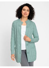 Inspirationen Damen Longstrickjacke, grün, Gr. 38, unifarben, 60% Baumwolle, 40% Polyacryl, Strickjacken