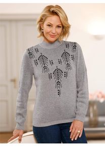 Classic Basics Damen Jacquardpullover "Stehkragen-Pullover", grau, Gr. 40, meliert, 100% Polyacryl, Pullover