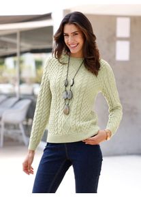 Inspirationen Damen Strickpullover "Strickpullover", grün, Gr. 40, meliert, gemustert, mehrfarbig, 50% Baumwolle, 50% Polyacryl, Pullover
