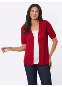 Classic Basics Damen Ajourstrickjacke, rot, Gr. 54, unifarben, 100% Polyacryl, Strickjacken