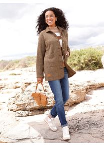 Casual Looks Damen Strickfleecejacke, braun, Gr. 38, meliert, gemustert, mehrfarbig, 100% Polyester, Besatz:100% Polyester, Jacken