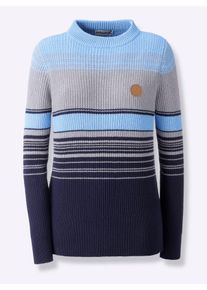 Casual Looks Damen Stehkragenpullover "Stehkragen-Pullover", blau, Gr. 40, gemustert, mehrfarbig, gestreift, 100% Baumwolle, Pullover