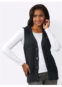 Inspirationen Damen Strickweste, schwarz, Gr. 38, unifarben, 100% Baumwolle, Westen