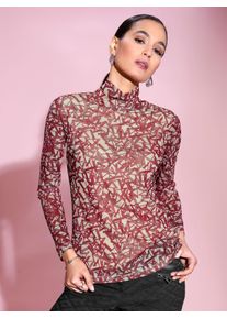 CRÉATION L CREATION L Damen Langarmshirt "Stehkragen-Shirt", rot, Gr. 40, gemustert, unifarben, 96% Polyester, 4% Elasthan, Shirts