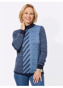 Classic Basics Damen Jacquardpullover "Stehkragen-Pullover", blau, Gr. 38, gemustert, mehrfarbig, 100% Polyacryl, Pullover