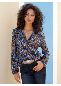 Heine Damen Klassische Blusecognac, aqua, bedruckt, Gr. 46, gemustert, mehrfarbig, Paisley, bedruckt, 95% Viskose, 5% Elasthan, Blusen