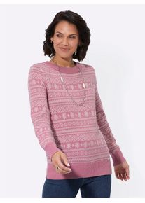 Casual Looks Damen Norwegerpullover "Langarm-Pullover", rosa, Gr. 40, gemustert, mehrfarbig, Norwegermuster, 70% Baumwolle, 30% Polyacryl, Pullover