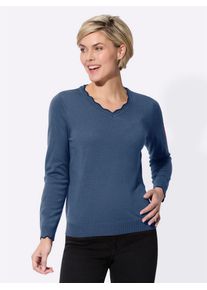 Classic Basics Damen V-Ausschnitt-Pullover "Feinstrick-Pullover", blau, Gr. 36, unifarben, 100% Polyacryl, Pullover