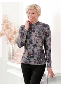 CLASSIC Damen Stehkragenshirt "Shirt"steingrau, burgund, bedruckt, Gr. 40, geblümt, gemustert, mehrfarbig, 96% Polyester, 4% Elasthan, Shirts