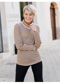 Classic Basics Damen Rollkragenshirt "Rollkragen-Shirt"schoko, camel, geringelt, Gr. 46, gemustert, mehrfarbig, gestreift, 100% Baumwolle, Shirts