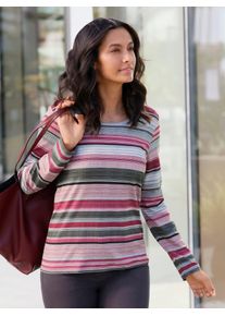 Casual Looks Damen Langarmshirt "Druck-Shirt"bordeaux, graphit, geringelt, Gr. 44, gemustert, mehrfarbig, bedruckt, gestreift, 50% Baumwolle, 50%