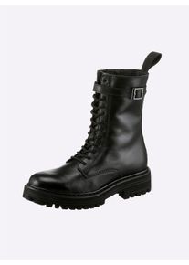 Heine Damen Schnürstiefelette, Gr. 38, schwarz, Leder, Glattleder, Glattleder, modisch, Schuhe