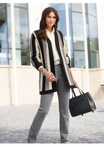 Inspirationen Damen Longstrickjacke, schwarz, Gr. 42, gemustert, mehrfarbig, gestreift, 100% Baumwolle, Strickjacken