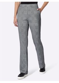 Heine Damen Jerseyhose, schwarz, Gr. 46, gemustert, kariert, mehrfarbig, 85% Polyester, 12% Viskose, 3% Elasthan, Hosen