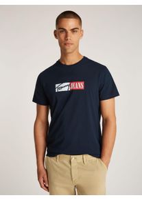 Herren Rundhalsshirt "TJM SLIM ENTRY GRAPHIC TEE EXT", blau, casual, Gr. 5XL, Tommy Jeans PLUS, unifarben, bedruckt, bestickt, Single Jersey,