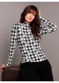 Damen Stehkragenshirt "Modal-Woll-Shirt", schwarz, Gr. 40, CREATION L PREMIUM, gemustert, mehrfarbig, bedruckt, 75% Modal, 20% Wolle, 5% Elasthan,