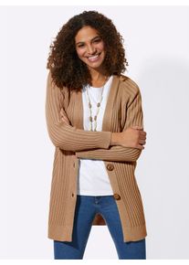 Casual Looks Damen Longstrickjacke, braun, Gr. 54, unifarben, 50% Baumwolle, 50% Polyacryl, Strickjacken