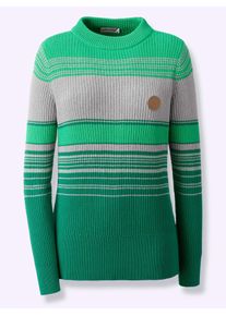 Casual Looks Damen Stehkragenpullover "Stehkragen-Pullover"grün, steingrau, Gr. 36, gemustert, mehrfarbig, gestreift, 100% Baumwolle, Pullover