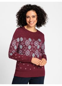 Inspirationen Damen Rundhalspullover "Jacquard-Pullover", rot, Gr. 36, gemustert, mehrfarbig, 70% Baumwolle, 30% Polyacryl, Pullover
