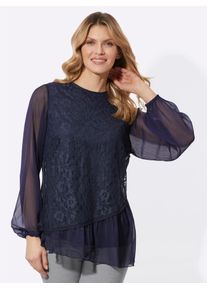 Classic Basics Damen Spitzenbluse, blau, Gr. 42, unifarben, 100% Polyester, Spitze:100% Polyamid, Blusen