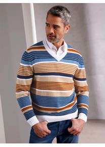 CLASSIC Herren V-Ausschnitt-Pullover "Pullover"beige, mittelblau, gemustert, Gr. 56, gemustert, gestreift, mehrfarbig, 100% Polyacryl, Pullover