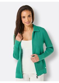 Damen Strickjacke, grün, Gr. 38, CREATION L PREMIUM, unifarben, 100% Baumwolle, Strickjacken