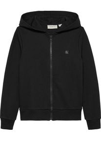 Jungen Kapuzensweatjacke "MINI BADGE ZIP-THROUGH", schwarz, Gr. 4, Calvin Klein Jeans, Sweatware, Obermaterial: 86% Baumwolle, 14% Polyester,