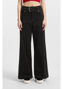HUGO BLUE Damen Stoffhose "Hicandi", schwarz, casual, Gr. 34, unifarben, Web, Obermaterial: 97% Baumwolle, 3% Elasthan, Hosen, mit breitem Gürtel