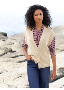 Heine Damen Strickweste, beige, Gr. 36, unifarben, meliert, 46% Baumwolle, 46% Polyacryl, 5% Polyester, 3% metallisierte Fasern, Westen