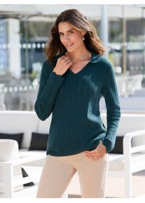 Inspirationen Damen Polokragenpullover "Polopullover", blau, Gr. 40, unifarben, 45% Viskose, 37% Wolle, 15% Polyamid, 3% Kaschmir, Pullover