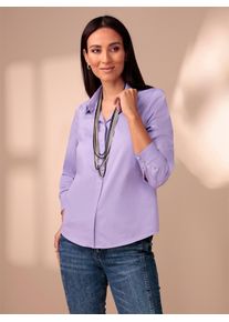 Heine Damen Hemdbluse, lila, Gr. 44, unifarben, 97% Baumwolle, 3% Elasthan, Blusen