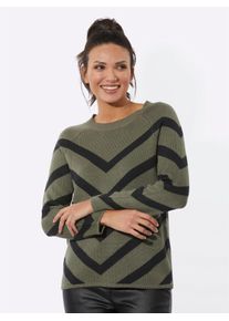 Classic Basics Damen Jacquardpullover "Langarm-Pullover", grün, Gr. 46, gemustert, gestreift, 100% Polyacryl, Pullover