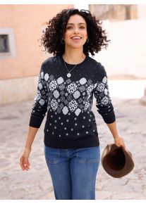 Inspirationen Damen Rundhalspullover "Jacquard-Pullover", schwarz, Gr. 36, gemustert, mehrfarbig, 70% Baumwolle, 30% Polyacryl, Pullover