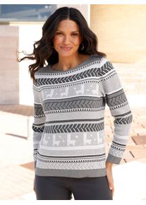 Classic Basics Damen Jacquardpullover "Jacquard-Pullover", grau, Gr. 52, gemustert, mehrfarbig, gestreift, 40% Viskose, 30% Polyamid, 25% Polyester,