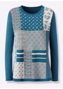 Inspirationen Damen Jacquardpullover "Jacquard-Pullover"topas, aquamarin, gemustert, Gr. 40, gemustert, mehrfarbig, 70% Polyacryl, 30% Schurwolle,