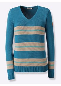 Casual Looks Damen V-Ausschnitt-Pullover "Pullover"topas, beige, Gr. 40, gemustert, mehrfarbig, gestreift, 50% Baumwolle, 50% Polyacryl, Pullover