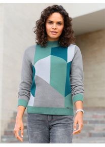 Casual Looks Damen Stehkragenpullover "Pullover"salbei, aquapetrol, gemustert, Gr. 38, gemustert, mehrfarbig, 68% Baumwolle, 32% Polyacryl, Pullover