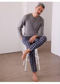 Herren Schlafhose, Gr. 60, blau, 100% Baumwolle, gemustert, kariert, mehrfarbig, Hosen