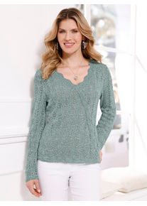 Classic Basics Damen Ajourpullover "Ajour-Pullover", grün, Gr. 50, meliert, 100% Polyacryl, Pullover