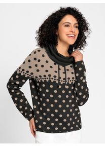 Inspirationen Damen Strickpullover "Jacquard-Pullover"schwarz, beige, meliert, Gr. 36, gemustert, mehrfarbig, gepunktet, 50% Baumwolle, 50%