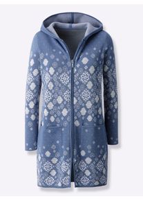 Inspirationen Damen Longstrickjacke, blau, Gr. 36, gemustert, mehrfarbig, 70% Baumwolle, 30% Polyacryl, Strickjacken