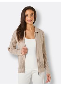 Damen Strickjacke, beige, Gr. 38, CREATION L PREMIUM, unifarben, 100% Baumwolle, Strickjacken