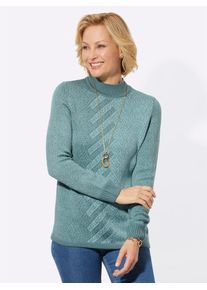 Classic Basics Damen Jacquardpullover "Stehkragen-Pullover"jade, mint, gemustert, Gr. 40, gemustert, mehrfarbig, 100% Polyacryl, Pullover