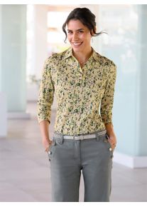 Inspirationen Damen Poloshirt "Langarm-Poloshirt", gelb, Gr. 40, gemustert, mehrfarbig, 50% Baumwolle, 50% Modal, Shirts