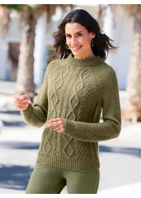 Inspirationen Damen Strickpullover "Pullover"schilf, oliv, meliert, Gr. 36, meliert, unifarben, 80% Polyacryl, 15% Polyamid, 5% Polyester, Pullover